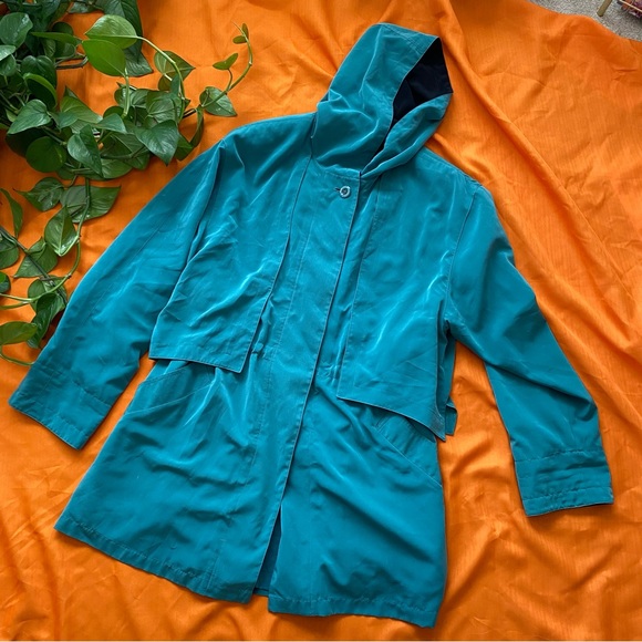 80s Vintage Teal Turquoise Trench Style Jacket - Picture 6 of 11